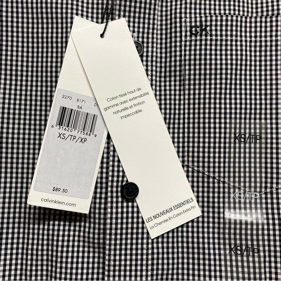 Calvin Klein Black And White Gingham Button Down Shirt Size XS - Picture 5 of 8